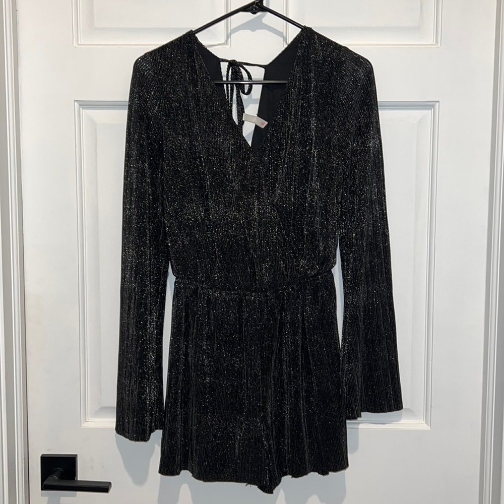 Bell Sleeve Black Sparkly Romper